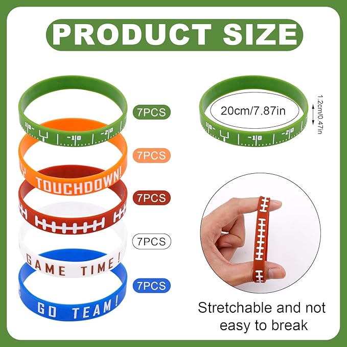 35pcs Football Bracelet, Soft Stretch Football Silicone Wristband Football Party Favors Motivational Wristbands Sports Bracelet for Kids and Adults Sport Theme Birthday Party Supplies Gifts