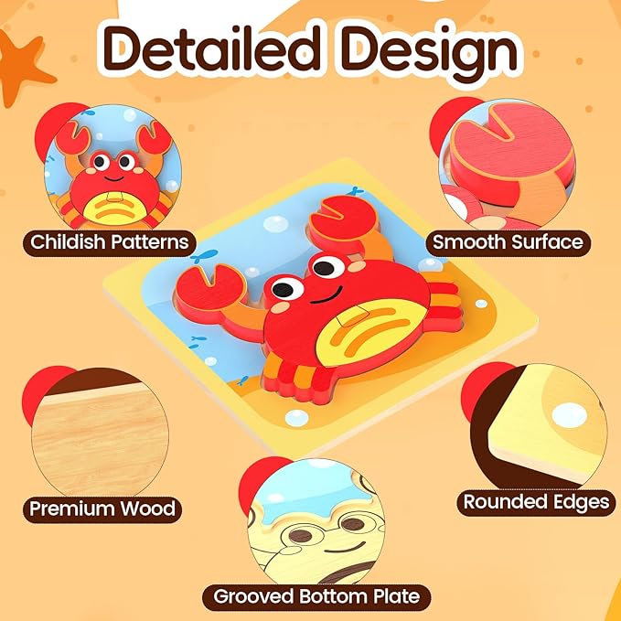 Puzzles, 8Pcs Animals Jigsaw Puzzles Toddler Toys, Brain Teaser Puzzles Montessori Toys, Wooden Puzzle Games, Educational Puzzles STEM Toys for 3+ Year Old Kids, for Kids