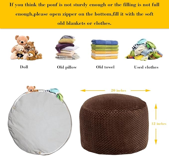 Asuprui Pouf Ottoman Stuffed Stuffed Ottoman Foot Rest Soft Plush Fiber Foot Stool 20x20x12 Inches Fuzzy Chair Floor Pouf Chair Foot Rest with Storage for Living Room Bedroom Coffee Pouf with Filler