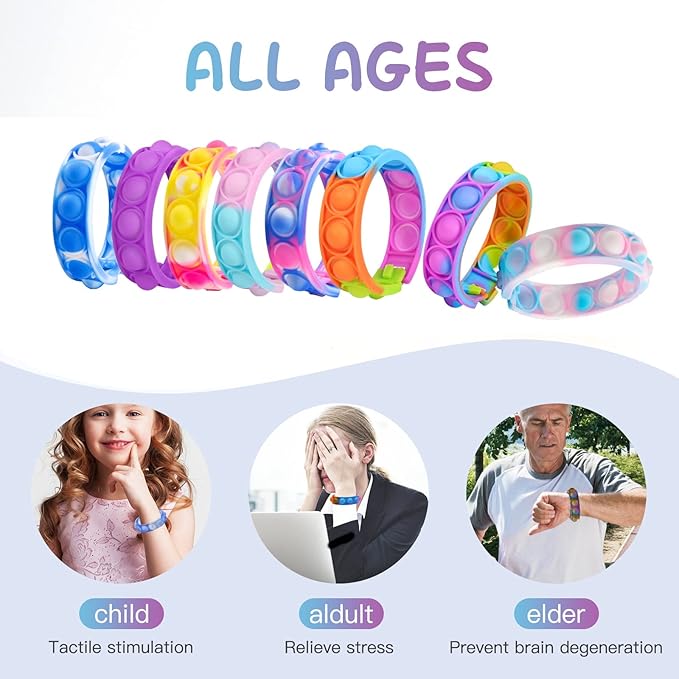 40Pcs Pop Fidget Bracelets Toys,Christmas Party Favors,Bubble Bracelets,Stress Anxiety Relief Sensory Toys for Kids Adults ADHD ADD Autism,Classroom Exchange Gifts,Birthday Gifts,Game Prizes