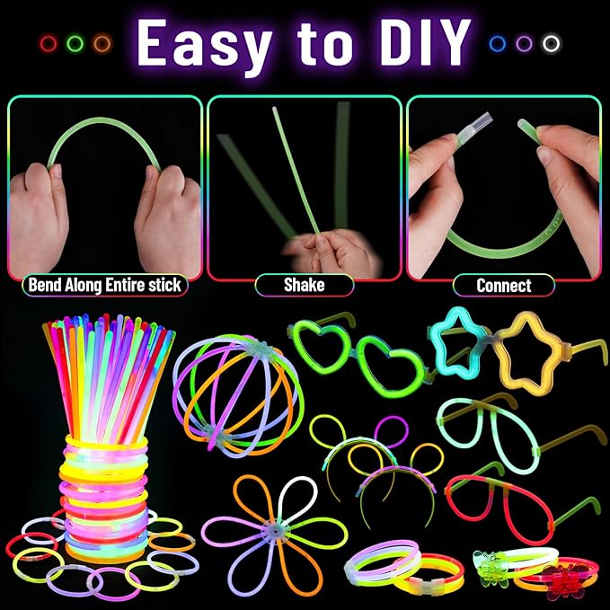 280PCS Glow in the Dark Party Supplies,Glow Party Favors With 100 Glow Sticks Bulk DIY Glow Necklaces Glasses Bracelets Headband Neon Glasses for Adult Kid Birthday Party Supplies Decorations