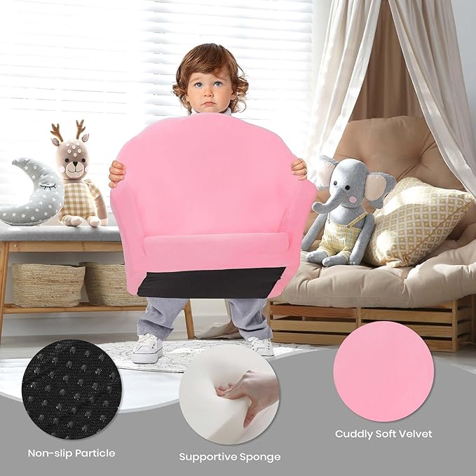 COSYLAND Kids Sofa for Toddler, 2-in-1 Folding and Expandable Soft Chair Bed Toddlers,Convertible Sofa to Lounger Sleeper Chair Bed for Girls and Boys,Pink