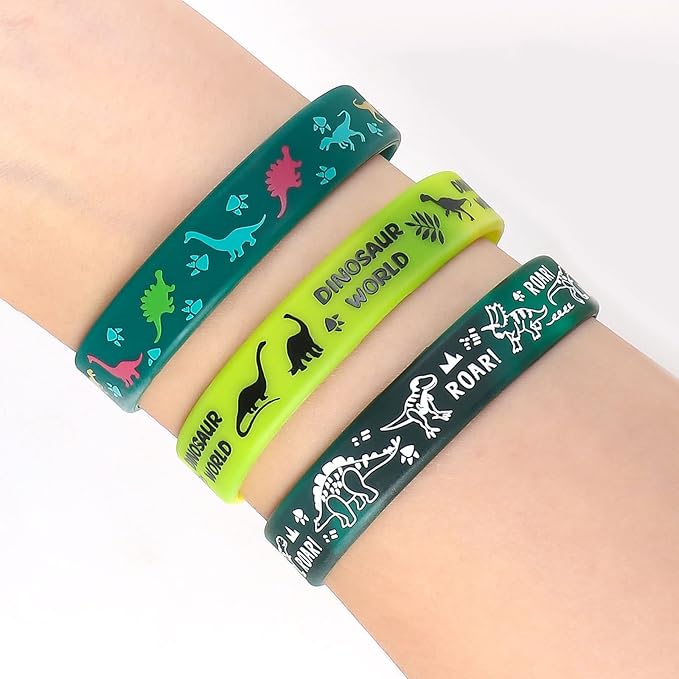30 PCS Dinosaur Rubber Wristbands Realistic Dinosaurs World Silicone Bracelets Stretch Unisex Wristbands Teens Classroom Award Prize Gifts Party Favors Bags Stuffers