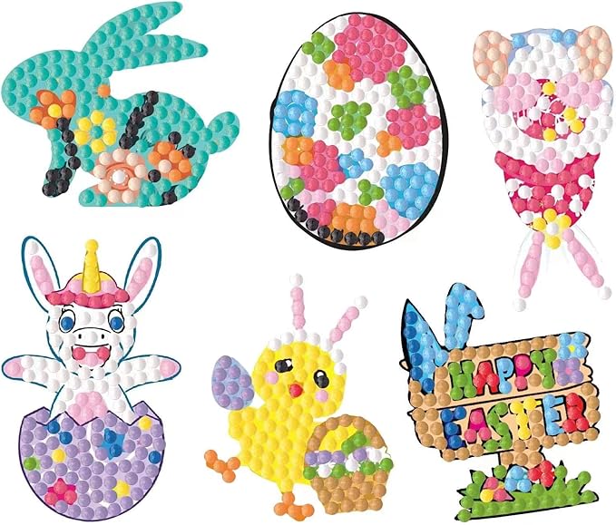 5D DIY Diamond Art Painting Stickers Kits for Kids, Diamond Mosaic Stickers by Numbers Kits Crafts Set for Children, Boys and Girls,Creative Handmade Art Craft Gift (Easter-3)
