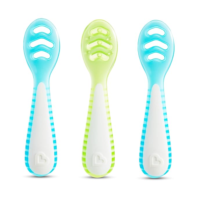Munchkin® Gentle Dip™ Baby Spoons for Self Feeding and Baby Led Weaning, 3 Pack, Blue/Green