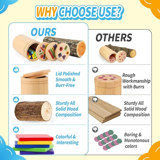 3-in-1 Montessori Wooden Toys for Toddlers 1-3 | Color Sorting & Fine Motor Skills Learning | Sensory Fidget Gifts for Boys & Girls | Educational Play for Ages 1+