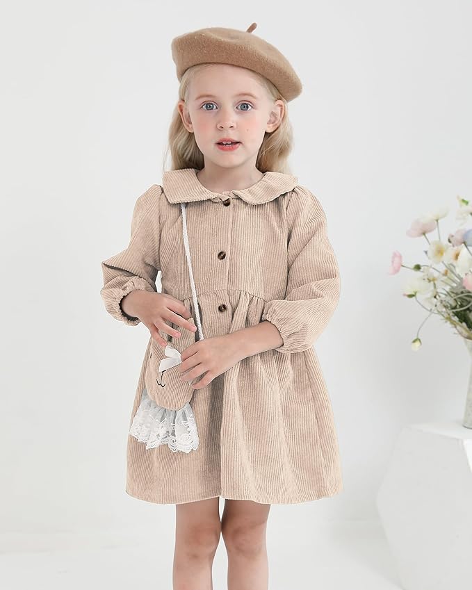 Mioglrie Toddler Baby Girl Dress 2T 3T 6 12 18 24 Months Fall Winter Clothes Outfits Dresses with Cute Satchel for Baby