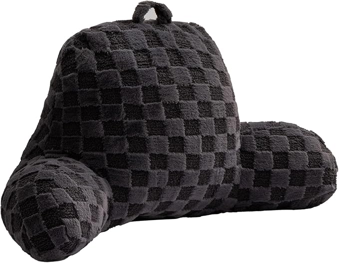 Aimuan Checkered Reading Pillow Bed Rest Wedge Backrest Checkerboard Pillow with Arms Back Support for Sitting Up in Bed Cushion Incline Rest Sleeping Snoring Pillow (Dark Grey,Standard)