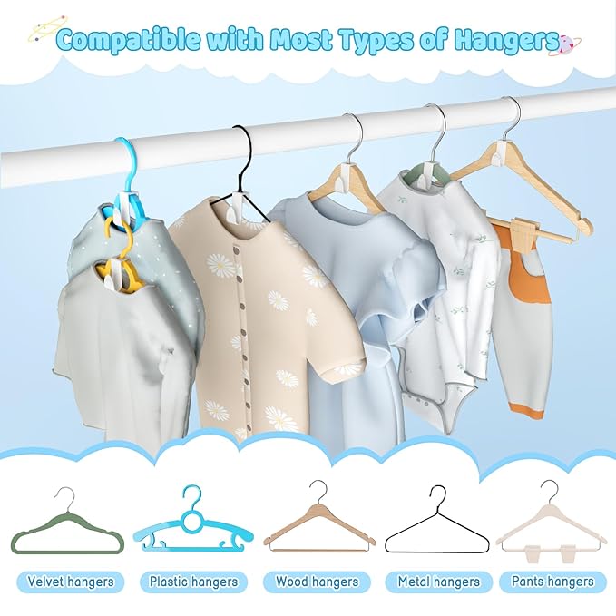 4our Kiddies Baby Hangers Space Saving(18 Pcs), Heavy Duty Metal Kids Closet Clothes Organizer for Nursery, Connector Hooks for Girl Boy Toddler Child Clothes, Fit Most Hangers