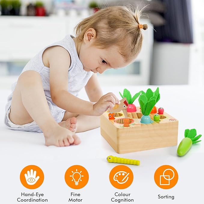 Ancaixin Montessori Toys for 1 Year Old, Magnetic Wooden Toys for 12 Months Boys and Girls, Educational Carrot Toy for Toddlers, Shape Sorting Matching Puzzle for Kids 1 2 3, Birthday Easter Gifts