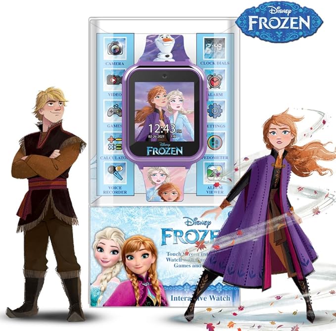 Accutime Kids Disney Frozen Anna Elsa Purple Educational Touchscreen Smart Watch Toy for Girls, Boys, Toddlers - Selfie Cam, Learning Games, Alarm, Calculator, Pedometer & More (Model: FZN4672AZ)