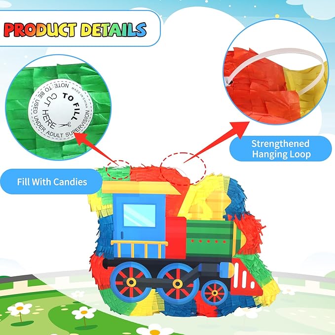 3D Train Pinata Set, Train Themed Birthday Party Game Supplies, Include Stickers Stamps Keychains Slap Bracelets, Train Party Decorations for Kids, Train Pinata for Boys Birthday Party Favors