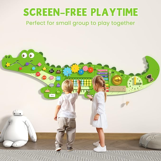 Big Crocodile Montessori Busy Board, Sensory Board, Activity Wall Busy Board Panels, Wall Furniture,Interactive Wooden Learning Toys for Boys and Girls, Perfect for Toddler Playroom