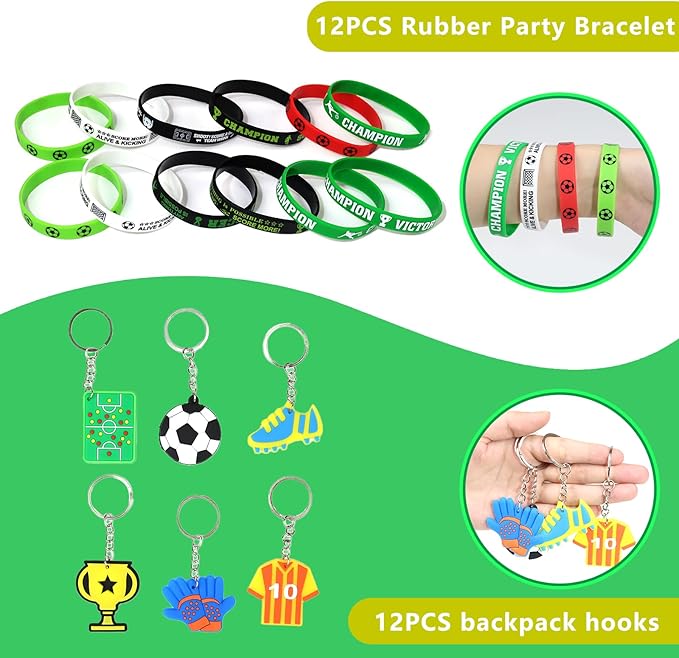166 Pcs Soccer Party Favors for 12 People Party Supplies with Cup Straw Stress Ball Keychain Sticker Silicone Wristbands Whistle Goodie Bags for Kids Birthday Decorations Gifts