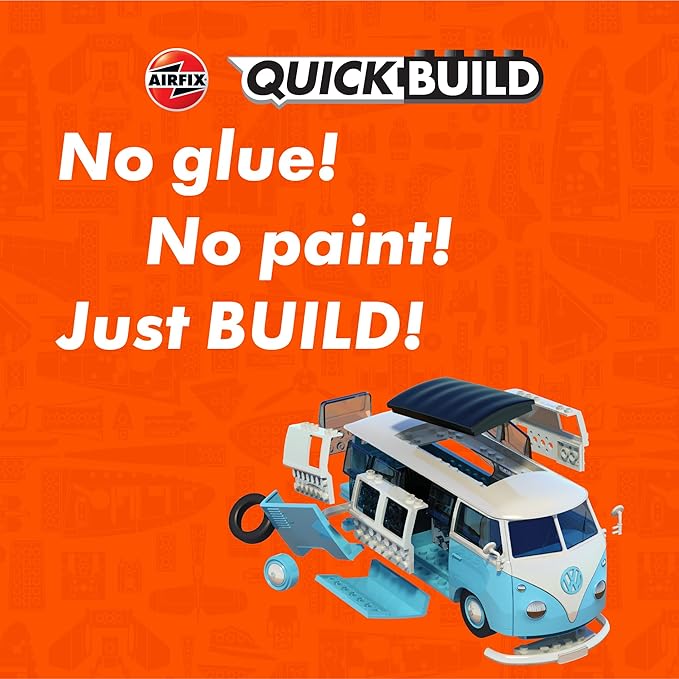 Airfix Quickbuild Volkswagen Light Blue Camper Van Brick Building Model Kit, Multicolor