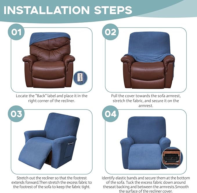 Recliner Chair Cover Lazy Boy Recliner Covers Recliner Covers for Recliner Chair 1 Piece Furniture Protector Prevent wear and pet Hair（Recliner,Light Blue）