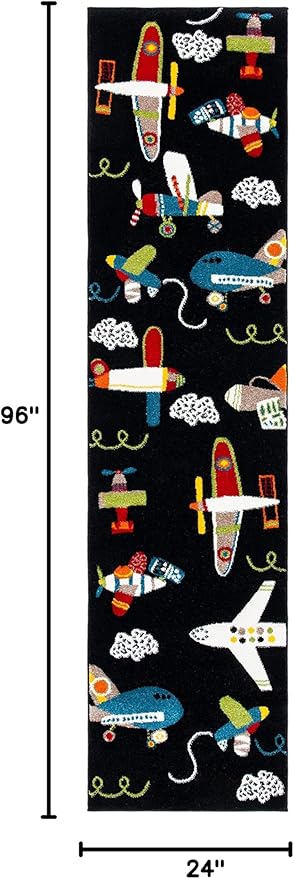 SAFAVIEH Carousel Kids Collection Runner Rug - 2' x 8', Black & Ivory, Non-Shedding & Easy Care, Ideal for High Traffic Areas for Boys & Girls in Playroom, Nursery, Bedroom (CRK167Z)