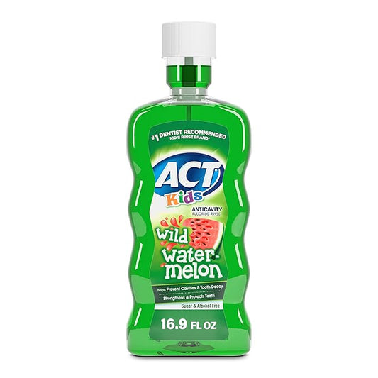 ACT Kids Anticavity Fluoride Rinse Wild Watermelon 16.9 fl. oz. Accurate Dosing Cup, Alcohol Free