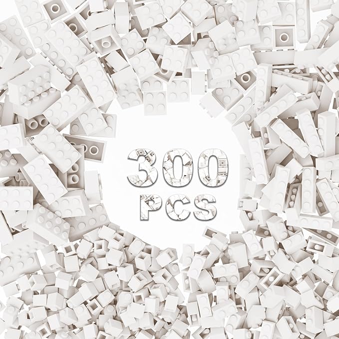 300 Pcs Classic Building Bricks, White Bulk Bricks,Compatible with Lego and Major Brands Parts and Pieces, Creative Building Block Toys for Boys Girls Ages 6 7 8 9 10 Year Old