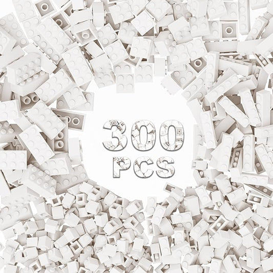 300 Pcs Classic Building Bricks, White Bulk Bricks,Compatible with Lego and Major Brands Parts and Pieces, Creative Building Block Toys for Boys Girls Ages 6 7 8 9 10 Year Old