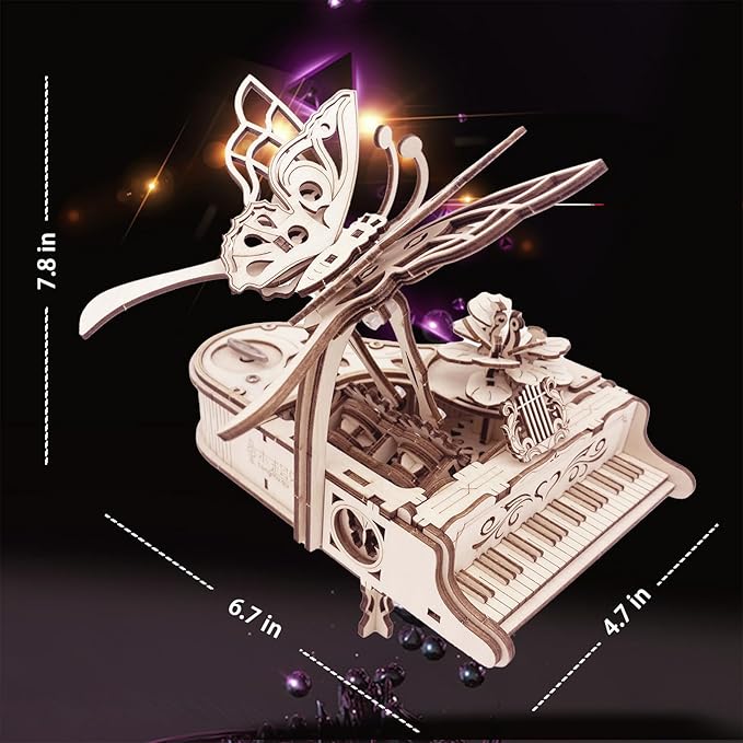 3D Puzzle for Adults and Teen - Cool Piano Music Box DIY Craf Kit for Adults to Build Model Kits Wood Mechanical Building Puzzle for Kids Age 14+Years Old