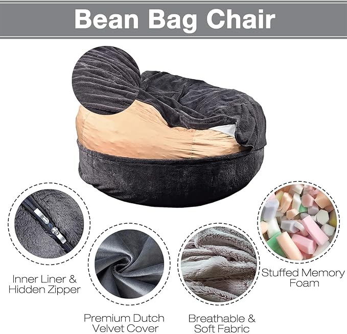 Big Huge Giant Bean Bag Chair Cover for Adults, (No Filler) Machine Washable Covers Bean Bag Chairs in Multiple Sizes and Colors Giant Foam-Filled Furniture Filled Furniture (Wine Red, 7FT)