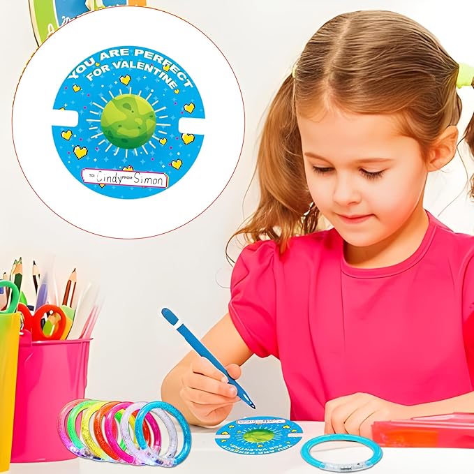 28 Pack Valentines Day Gifts for Kids，Valentine Glow Sticks Bracelet with Valentine's Day Gift Cards for Valentine Light Up Toy Valentines Day Gifts for kids School Classroom Party Favors Supplies