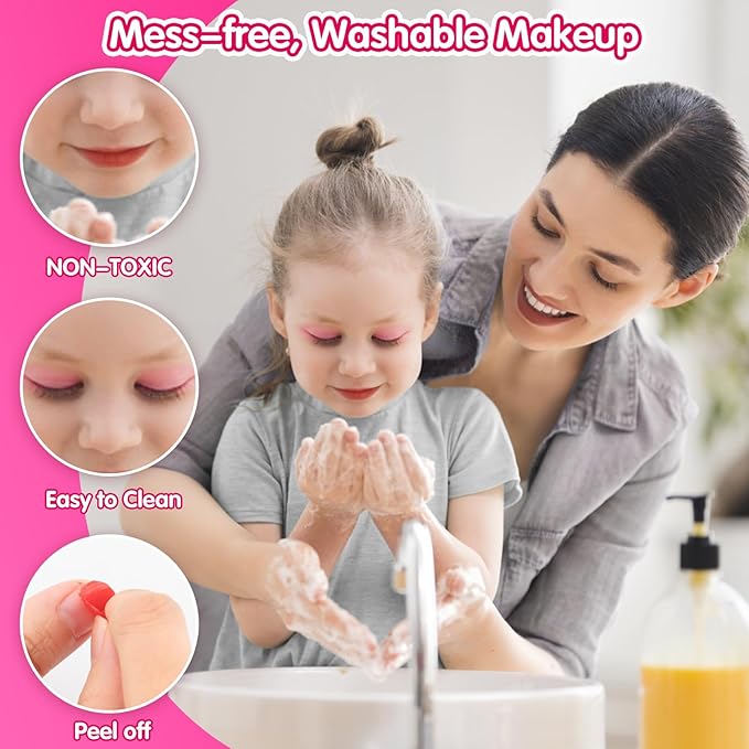 Kids Makeup Kit Girl Toys for Gifts - Gift Makeup for Kids & Washable Makeup Girls Princess Birthday Gift,Kids Play Make Up Set Makeup Vanities for Girls Toys Age 4 5 6 7 8 9
