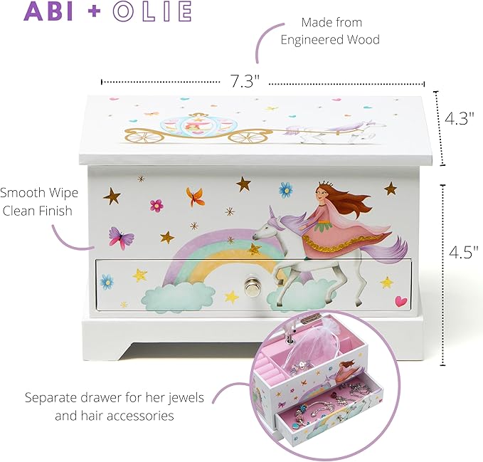 ABI + OLIE Kids Jewelry Box for Girls, Little Girls Jewelry Box, Musical Jewelry Box for Girls 8-12 - Music Boxes for Girls - Princess Castle Unicorn Theme