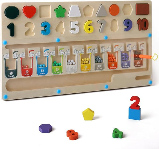 3 in 1 Educational Magnetic Color and Number Maze, Montessori Toys for Toddlers 3 Year Old, Shape and Number Wooden Puzzle Sorting Toys, Essentials for Preschool Learning Activities Classroom