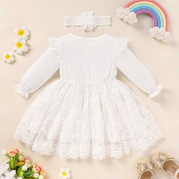 Baby Girl Dress Ruffle Sleeve Toddler Girl Dresses Infant Girls Long Sleeve Fall Winter Clothes Flower Tulle Dress