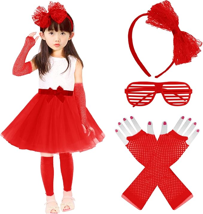 Kids 6 in 1 Costume Accessories 1970s 1980s Fancy Outfits and Dress for Cosplay Party Theme Party for Girl