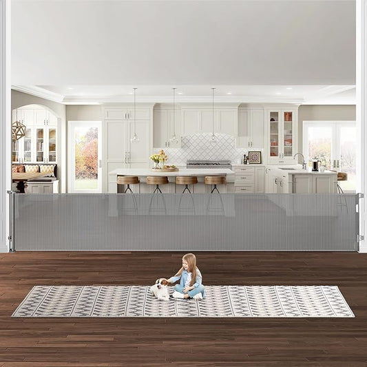 175 Inch Extra Wide Retractable Dog Gates 33" Tall Retractable Baby Gates for Wide Openings Extra Long Mesh Baby Gate Super Wide Gate for Kids or Pets Extra Large Dog Gate for Indoor Outdoor (Grey)