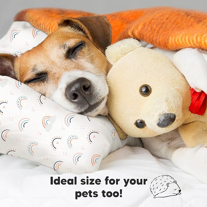 Toddler Pillow with Pillowcase - 13x18 My Little Dreamy Pillow, Organic Cotton Toddler Pillows for Sleeping, Kids Pillow, Travel Pillows,Mini Pillow,Nursery Pillow,Toddler Bed Pillow (Jolly Rainbow)