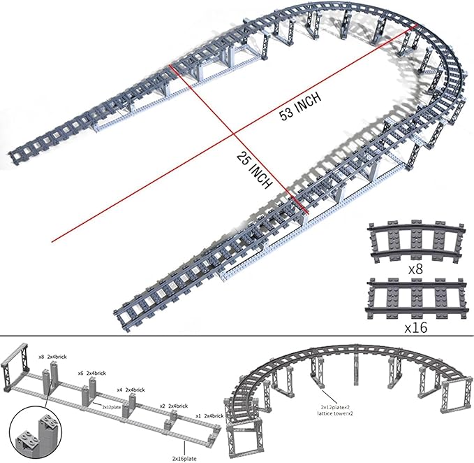 212 Pcs City Train Tracks Building Block Set Compatible with Lego,Train Tracks Accessories Set,Train Track Bridge Uphill and Downhill Set