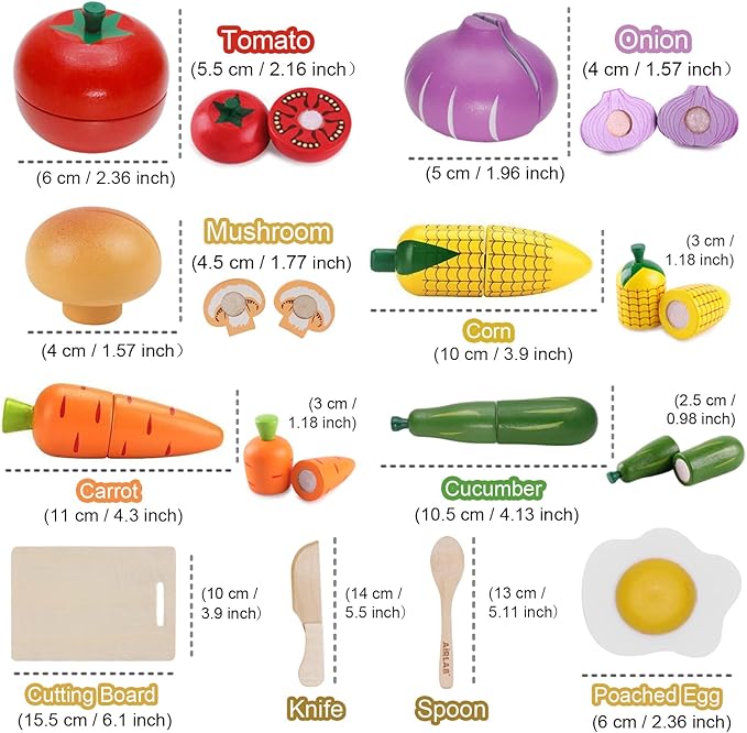 Airlab Kids Pots and Pans Playset for Kids Kitchen Accessories Wooden Play Food Stainless Steel Toys for Toddlers 1-3 Cutting Pretend Toy Bithday Gift