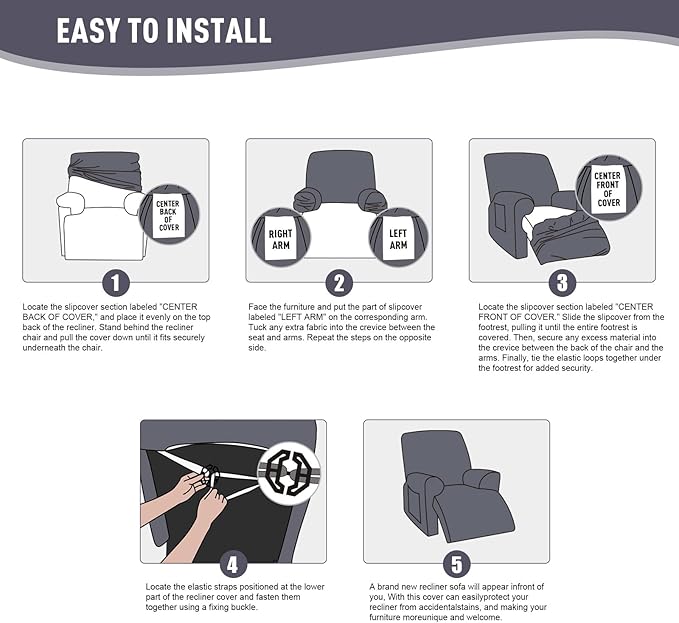 KinCam Recliner Covers, Stretch Reclining Chair Covers, Recliner Sofa Slipcovers Stripe Jacquard Recliner Couch Covers Furniture Protector Covers for Pet Kid (1 XL Seater, Light Gray)