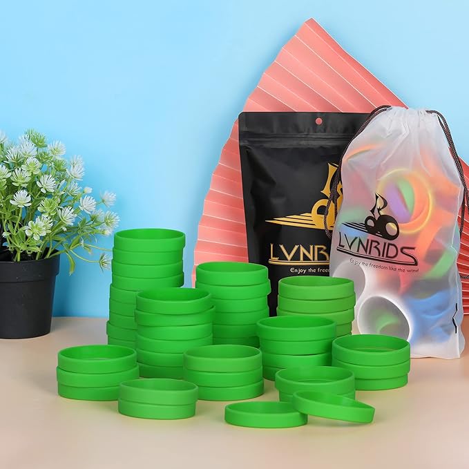 50 PCS Silicone Bracelets Wristbands for kid, Sports Rubber Elastic Wristband Bracelet for Party Decorations Favors Set Pack Green