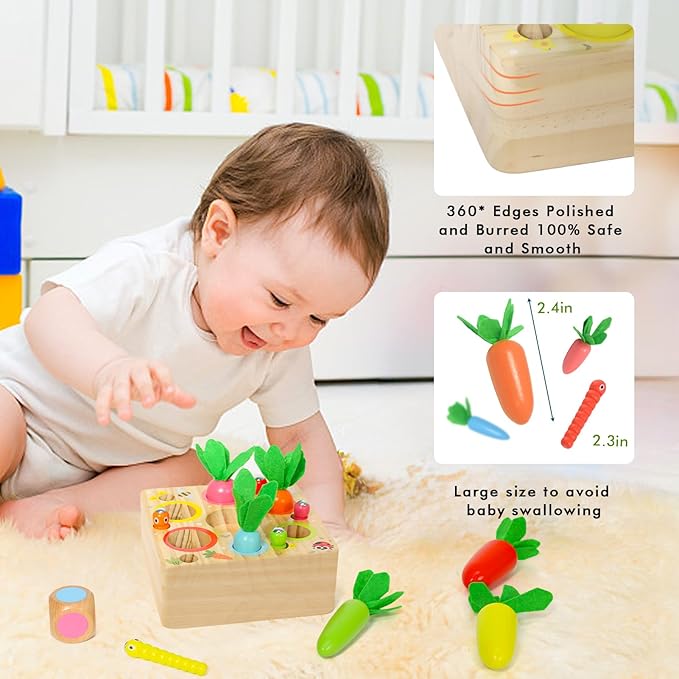Ancaixin Montessori Toys for 1 Year Old, Magnetic Wooden Toys for 12 Months Boys and Girls, Educational Carrot Toy for Toddlers, Shape Sorting Matching Puzzle for Kids 1 2 3, Birthday Easter Gifts