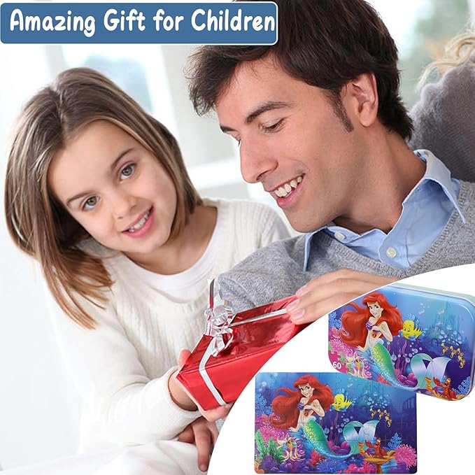 Princess Puzzles for Kids Ages 4-8 60 Pieces Puzzles for Kids Ages 3-5 Princess Puzzle for Girls and Boys Toys Jigsaw Puzzles in a Metal Box Educational Puzzles (Princess 0677)