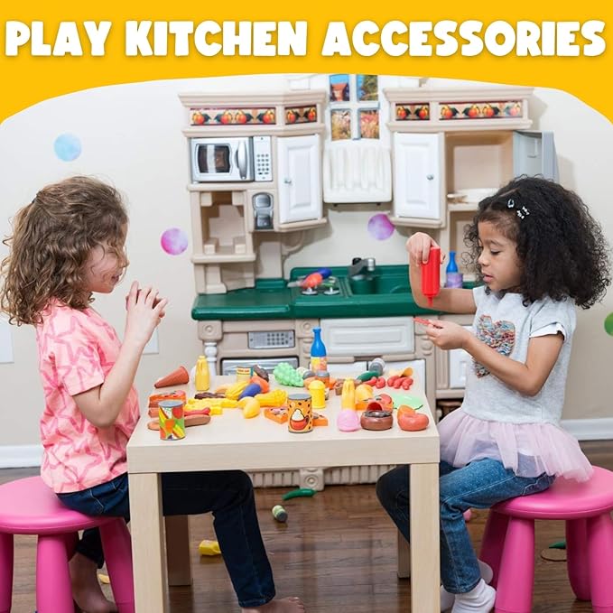 170 PCS Pretend Play Food Toys for Kids Play Kitchen - BPA-Free Mini Kitchen Accessories and Plastic Fake Food Toys with Veggies, Fruits, Pizza - Imaginative Play Set for Toddlers, Boys, Girls