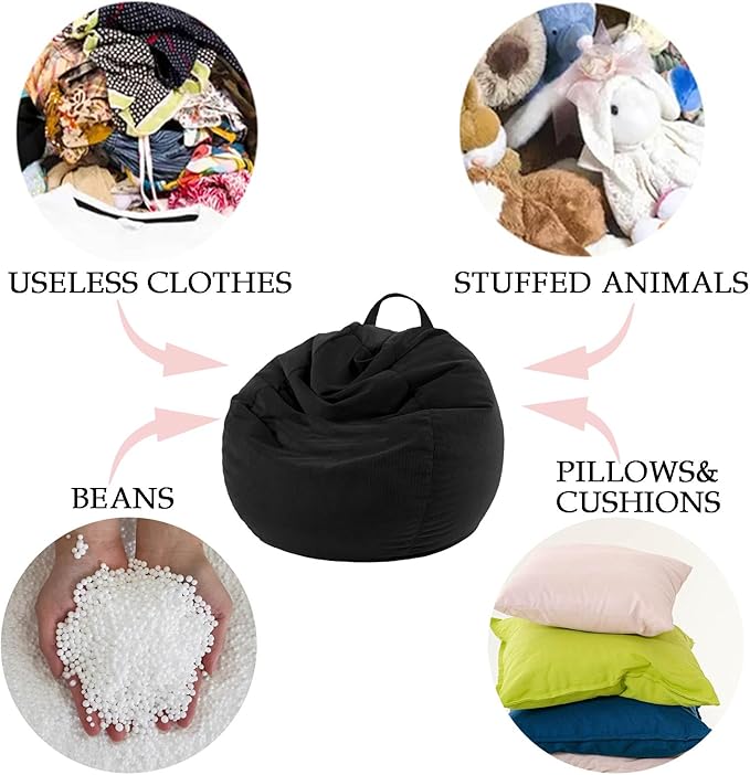 LPMOERA Stuffed Animal Storage Bean Bag Chair Cover (No Filler) for Kids and Adults.Pets Dogs/Cats Lazy Beds.Soft Premium Corduroy Stuffable Bean Bag for Organizing Children Plush Toys or Memory Foam
