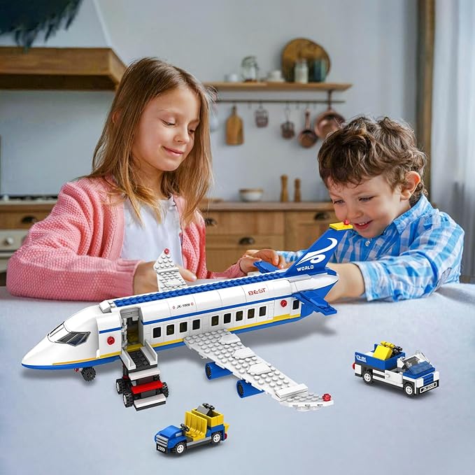 516 Pcs City Passenger Airplane Building Set, 6 IN1 Plane Building Blocks Toys, STEM Aircraft Bricks with Shuttle Bus, Baggage Truck,Airplanes Model Toys Gifts for Adults Boys Girls Age 6-12+