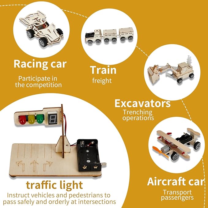 STEM Toys Wooden Building Kit for Kids Ages 8-12,Car Model Wood Craft Set for Kids,DIY Science Building Projects for 6-8 with Traffic Map and Traffic Signs-Educational Science Craft Model Kit