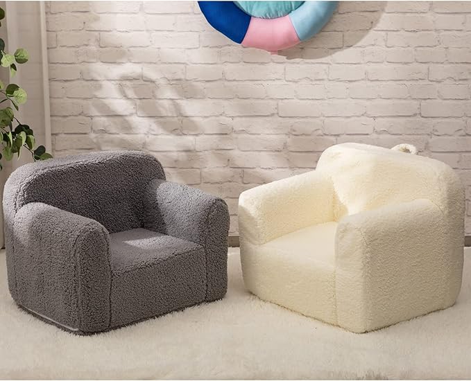 ALIMORDEN Kids Ultra-Soft Snuggle Foam Filled Chair, Toddler Cuddly Sherpa Reading Couch for Boys and Girls, Grey