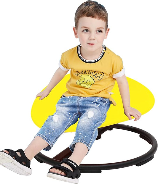 Kids Sensory Swivel Chair - Round Spinning Chair Seat for Balance, Coordination - Sensory Therapy Stool for Kids with Autism & ADHD - Active Indoor Play Chair for Home & Classroom (Yellow)