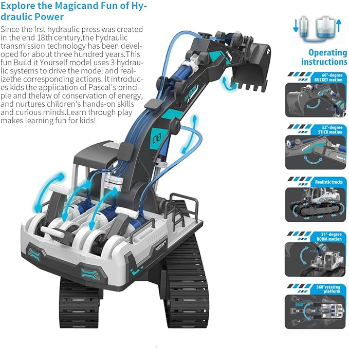 STEM Building Blocks Assembled Engineering Vehicle Hydraulic Power System, Science and Technology Small Production Science Experiment Set Educational Toys,Perfect for Boys Age 8-12