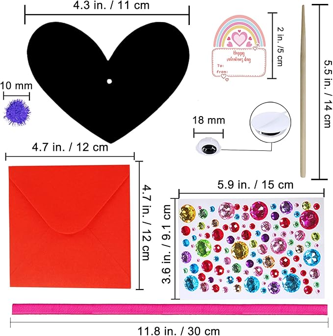 27 Sets Magic Color Scratch Paper Heart Ornaments Bookmarks Valentine Craft Kits Scratch Paper Heart Cutouts Pom-poms Googly Eyes for Kids Activity Art Project Valentine Party Favor Tree Decoration