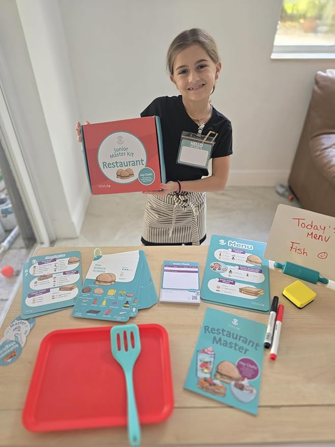 Tovla Jr. Ultimate Kids Real Restaurant-Making Set – Real Cooking Tools, STEM Activity for Ages 4+, Visual Learning Recipes and Menus, Great Gift for Aspiring Chefs