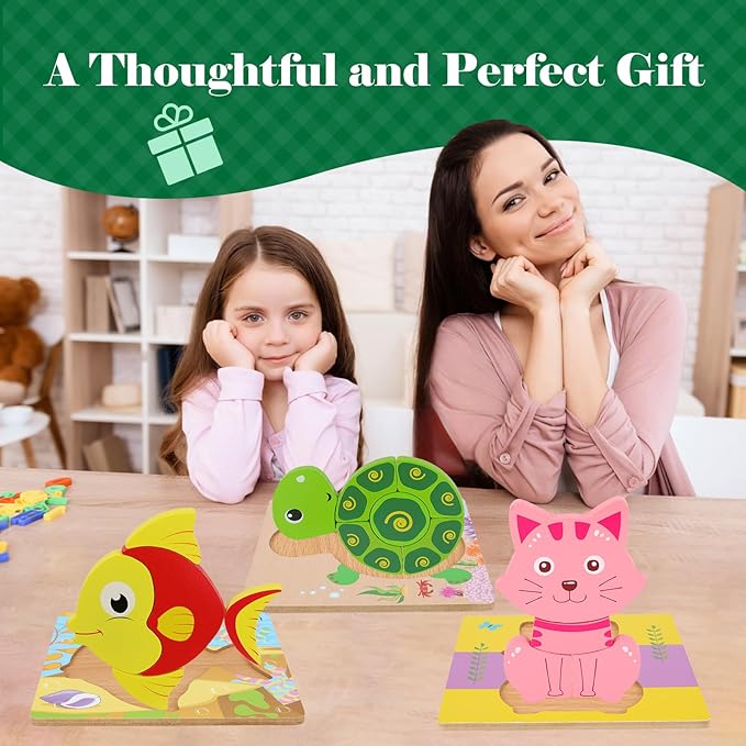 3 Pack Wooden Puzzles for Toddlers,Montessori Toys Puzzle for Kid 3 Year Old,Preschool Educational Learning Colorful Toys Gifts